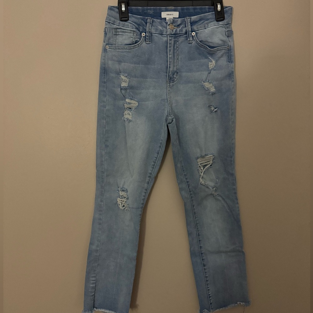 Forever 21 Light Blue Distressed Ankle Jeans